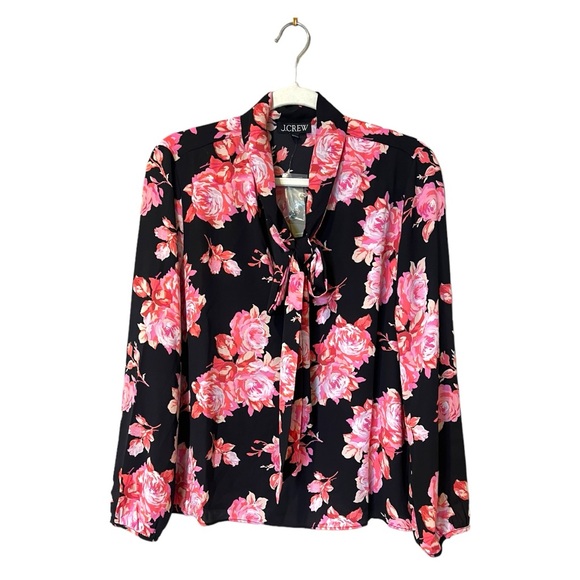 J. Crew Tie Neck Long Sleeve Top in Midnight Rose (M) - Picture 5 of 13